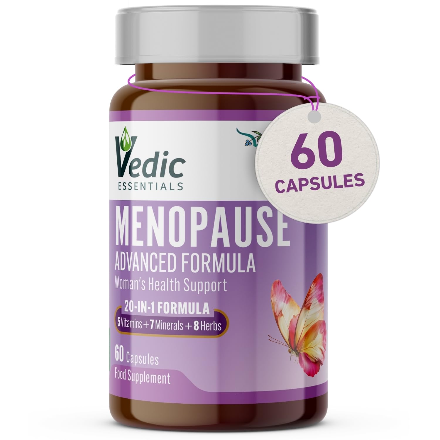 Vedic Menopause Supplement | 20 Vitamins, Minerals & Herbs like Red Clover, Sage, Primrose, Flaxseed, Ginseng | Hormone Balance, Estrogen Support for Mood Swings, Fatigue, Hot Flashes | UK Made, Vegan
