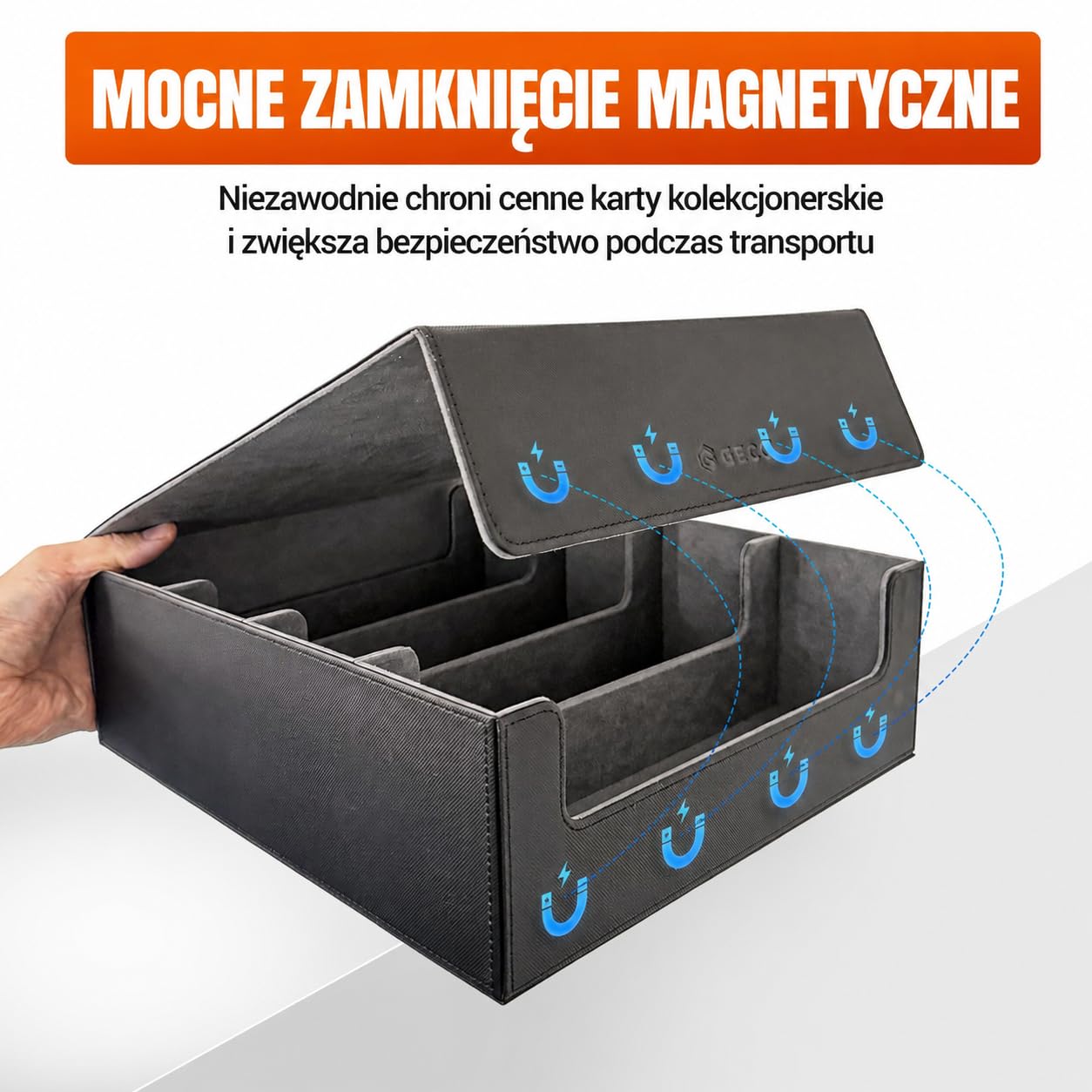 GECO® Pudełko na 2400+ kart kolekcjonerskich – Czarne | Magnetyczny deck box z 12 przegródkami i 4 blokadami – Pudełko premium na karty i akcesoria
