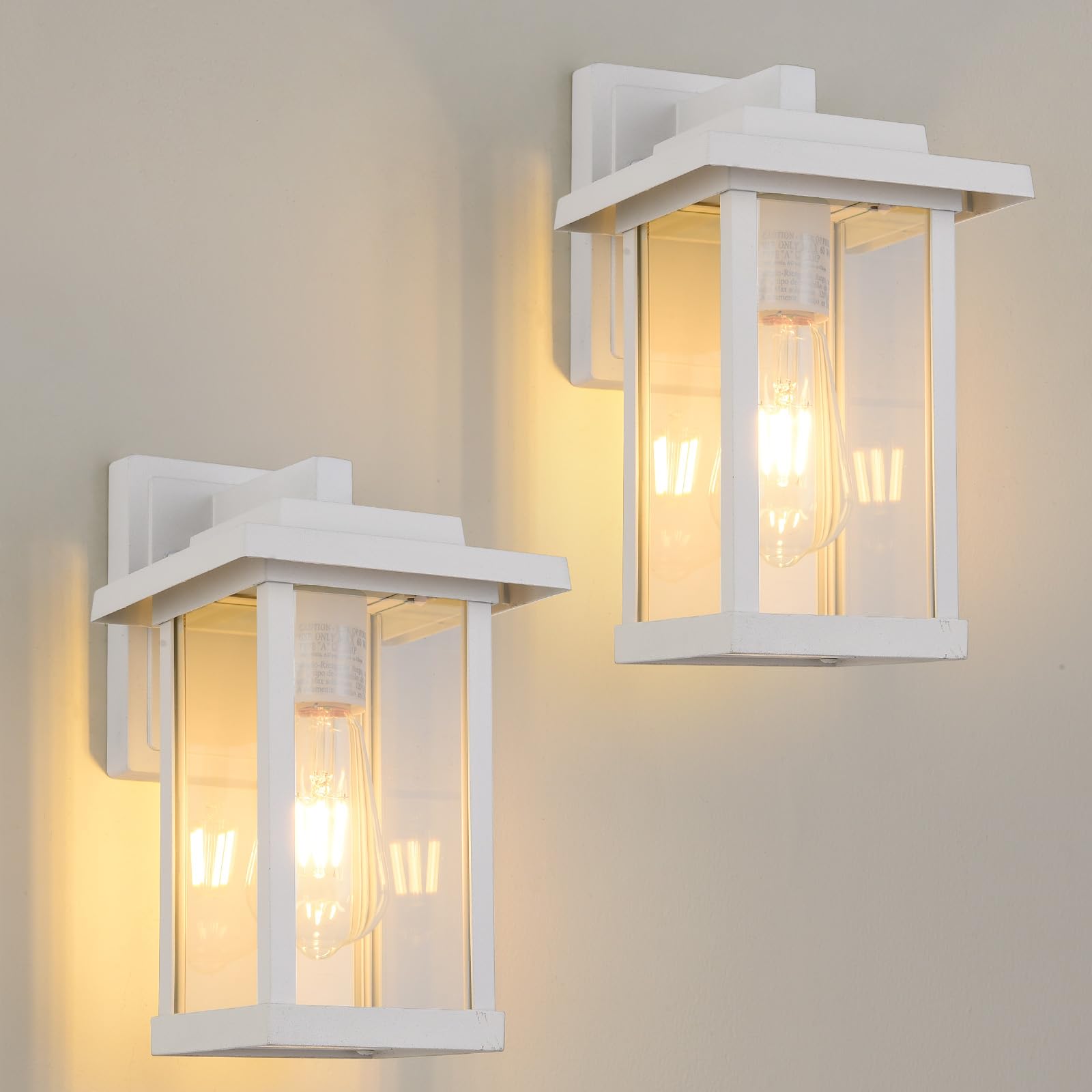 Photo 1 of Smeike Outdoor Wall Sconce, Outside Porch Light Fixtures, Anti-Rust Exterior Wall Lights in Matte White Finish with Clear Glass for Garage Doorway Entryway, 2 Pack