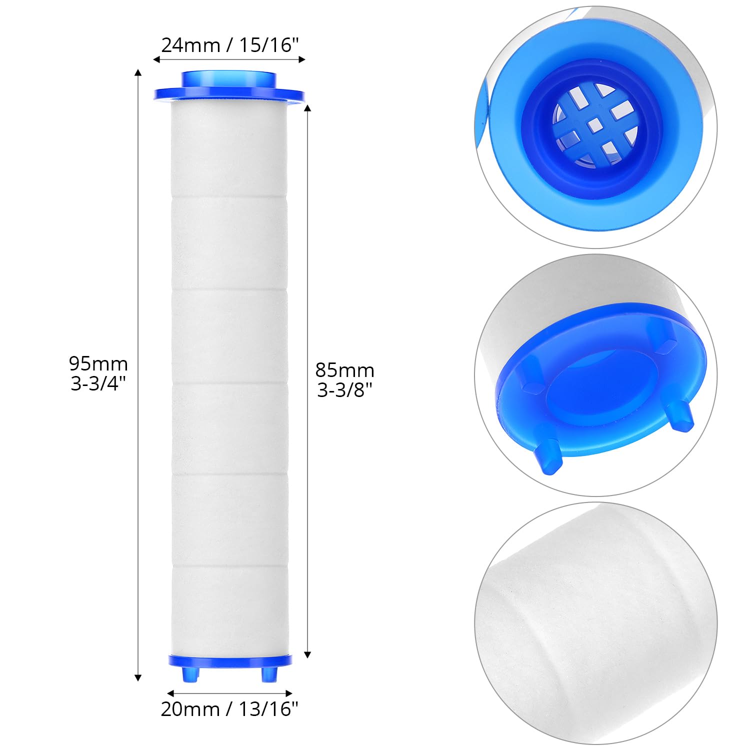 QWORK 6-częściowy zestaw filtrów bawełnianych PP 9,5 x 2 cm do głowicy prysznicowej - usuwanie pozostałości chloru, filtr wapienny do czystej wody, odpowiedni do deszczownicy.