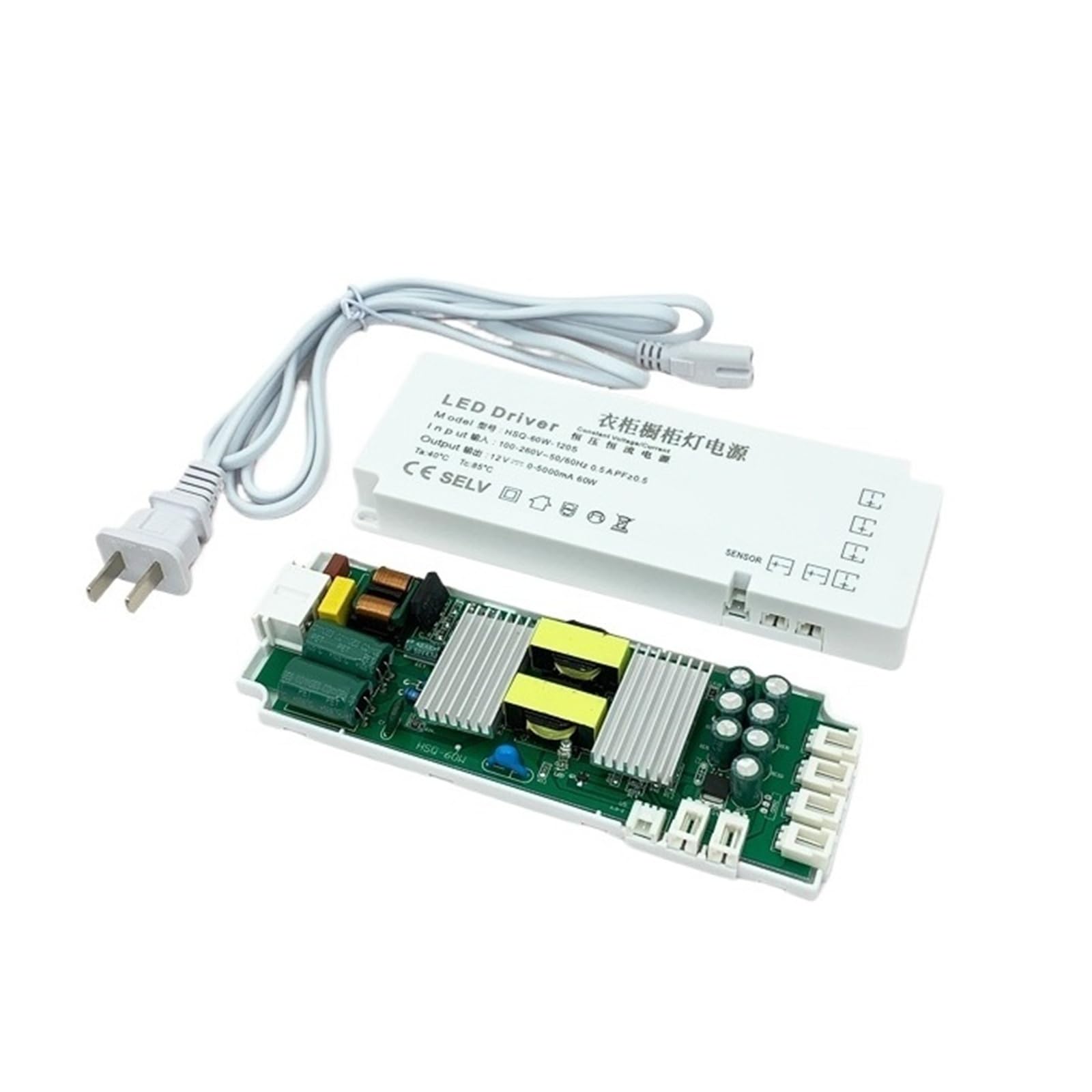 PWANUIGTE LED Ultra-Thin Wardrobe Dedicated Power Supply 12V 24V Interface Induction Switch line Light with Cabinet Transformer(DC12V 60W)