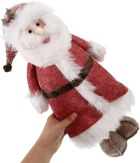 HEALLILY Adjustable Santa Claus Plush Doll with Telescopic Legs Charming Holiday Figure for Christmas Decorations Present for Friends Family Versatile Display for Home Office