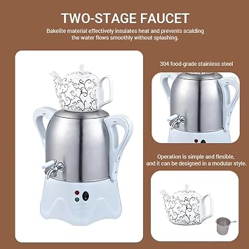 Electric Tea Maker with Stainless Steel and Ceramic Teapots, Automatic Heat Preservation, for Coffee and Tea