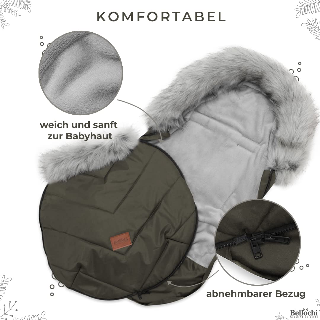 Bellochi Fußsack Kinderwagen Winter Universal Fußsack Buggy Winter - Kuschelig Warme Wintersack Kinderwagen mit Reißverschluss und Pelz (X - Khaki)