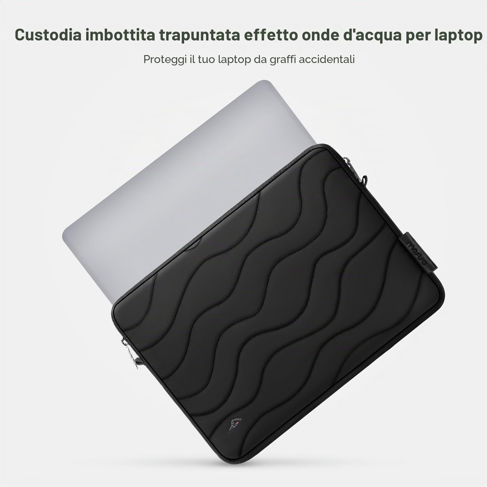 MOSISO 13.3 pollici Custodia Laptop Portatile Trasporto,13-14 pollici | Compatibile con MacBook Air 13 13.6/Pro 13/14,HP Dell Lenovo,Borsa Computer Trapuntata Water Ripple con Custodia Piccola,Nero