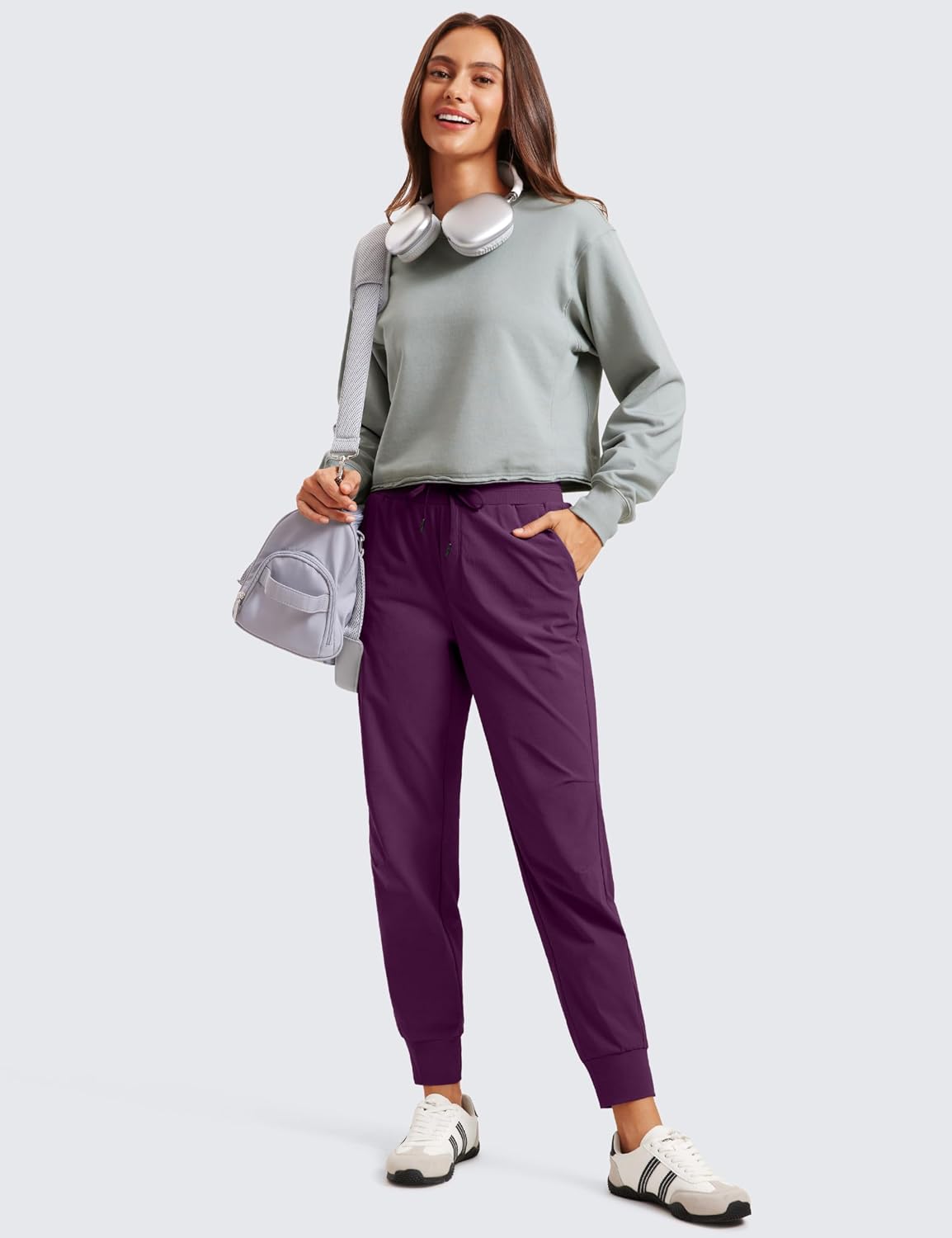 CRZ YOGA Athletic Joggers for Women 27.5" - Lightweight Travel Outdoor Hiking Pants with Pockets Plum Magenta X-Small