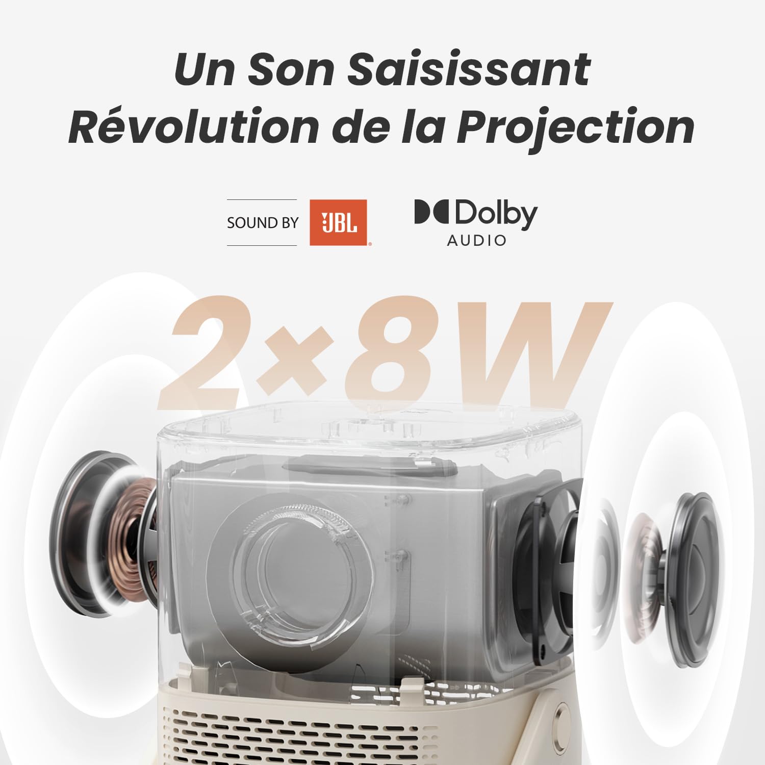 【Son JBL et Batterie Intégrée】 Videoprojecteur WiFi Bluetooth T2, Projecteur Portable Natif 1080P Auto Focus/Keystone, Haut-Parleur 2X8W, Compatible avec Adaptateur TV (Looks Better)