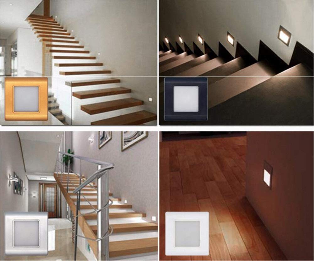 RAGGZZ Sensor de Movimiento Led Luz Led Infrarrojo Cuerpo Humano Inducción Empredada en Escalones Lámparas de Pared de Escalera Luces Nocturnas/Gold No Sensor/Cool White