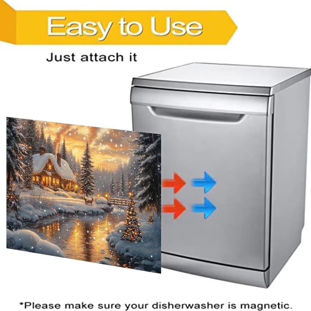 Country Kitchen Decoration Dishwasher Cover Magnetic, Winter Snowflake Magnet Sticker, Christmas Tree Dishwasher Panel Decal, Home Decoration Refrigerator Magnet 23" x 17" Magnetic