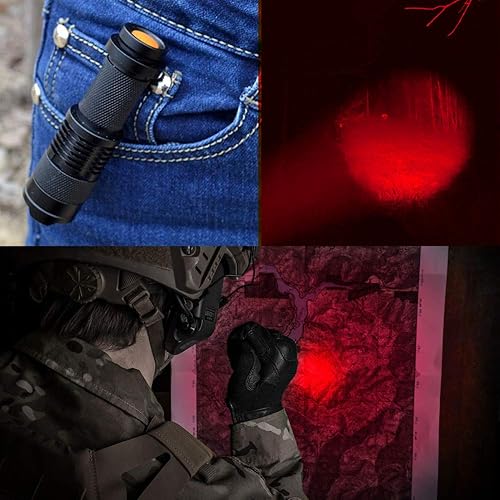 Miniatura 6 de Linterna LED roja, mini 3 modos de luz de caza con zoom, para caza, astronomía, visión nocturna, paquete de 2