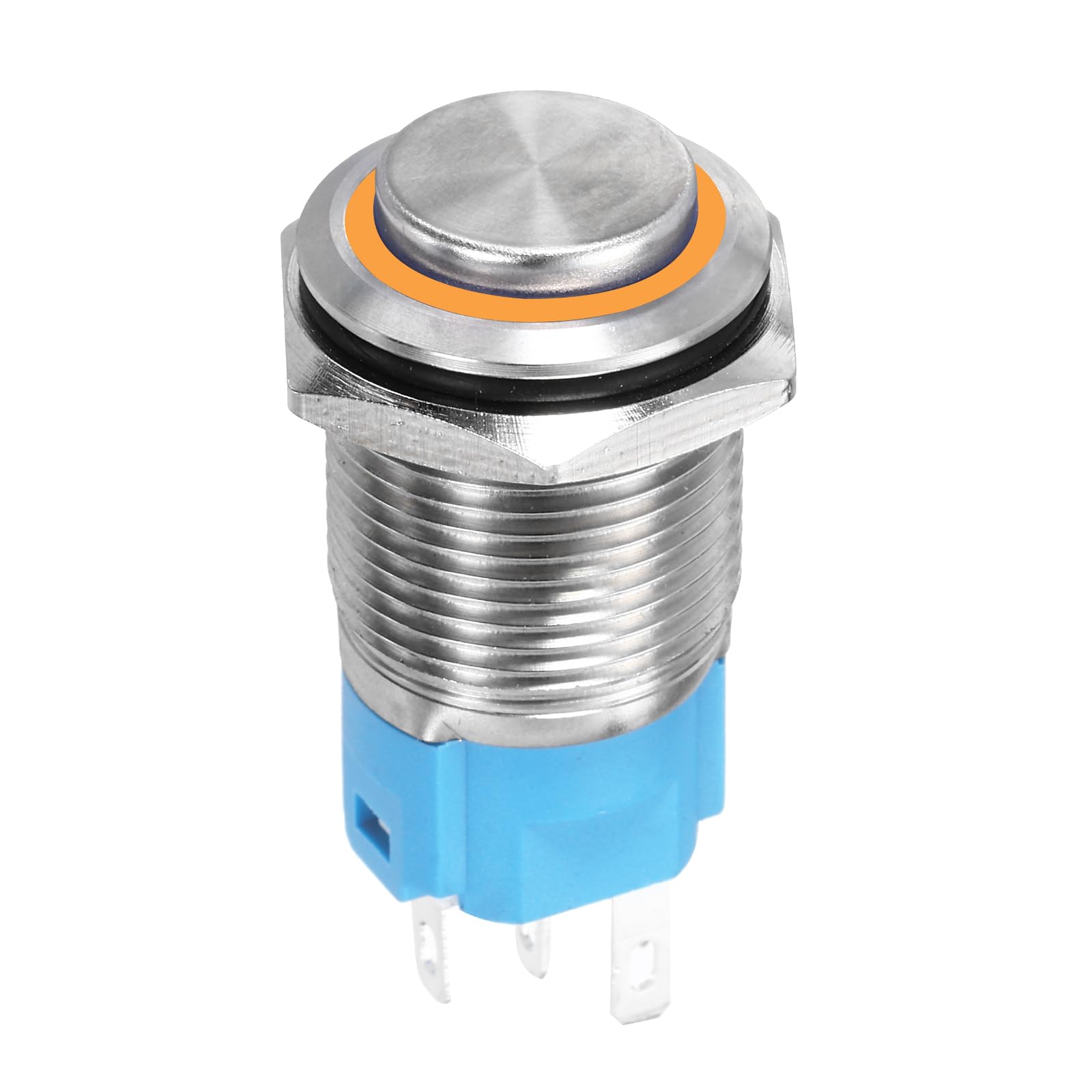 DMiotech 16mm / 5/8" Stainless Steel Latching Push Button Switch Domed Head 5A 12-24V Silver Shell with Welding Foot Yellow LED 1NO1NC for Car Boat Systems Custom Setups