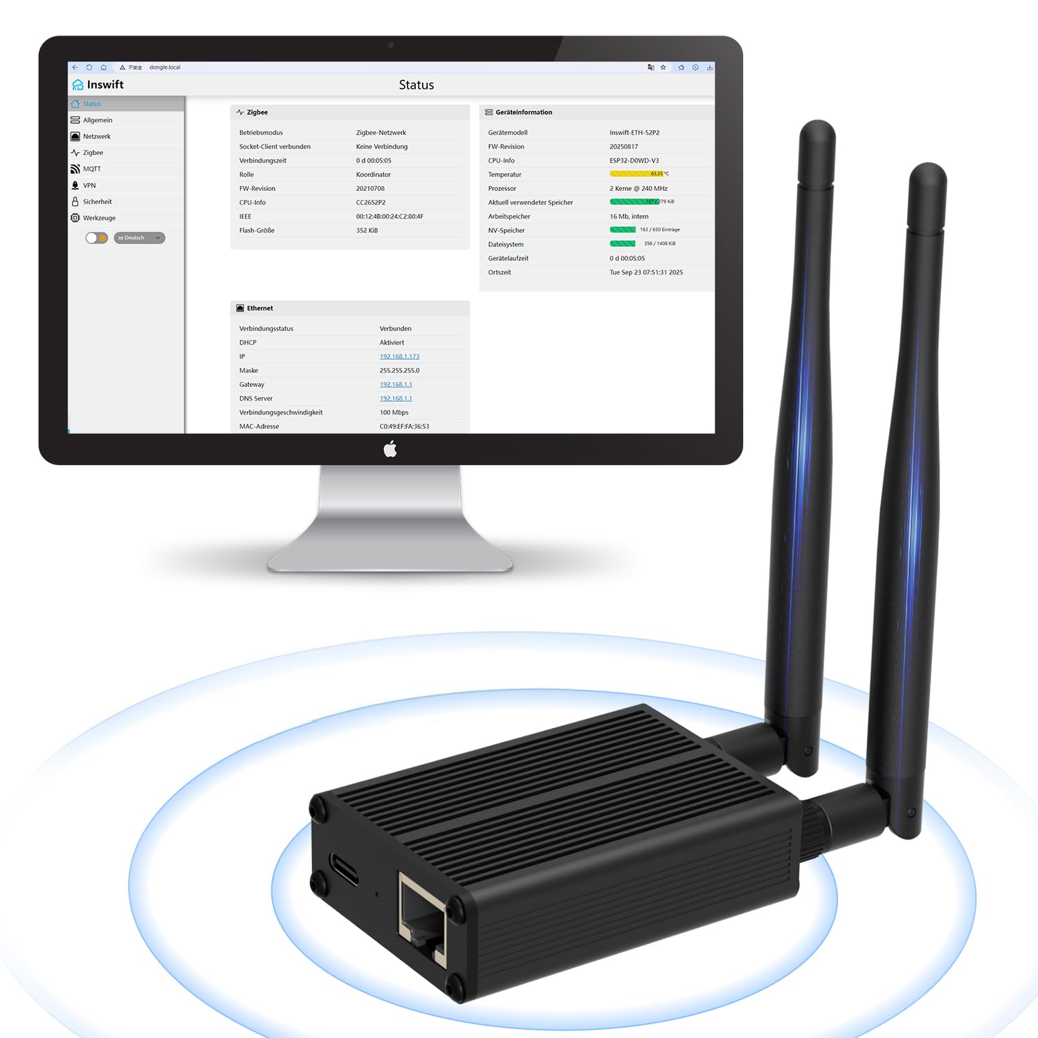MIUCDA Zigbee3.0 Dongle, unterstützt Ethernet, Wi-Fi und USB Verbinden Home Assistant, Zigbee Gateway-Koordinator mit ESP32 + CC2652P, Zigbee-Stick für Zigbee2MQTT / ZHA