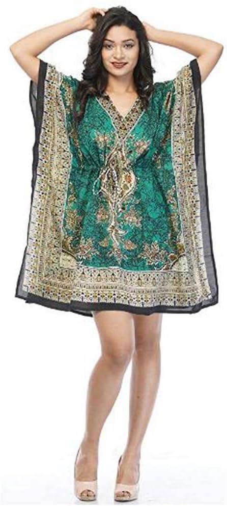SharvgunTMSharvgun Women's Short Kaftan V-Neck Kimono Tunic, Tribal Ethnic Print, Kaftan Beach Maxi Dress One Size