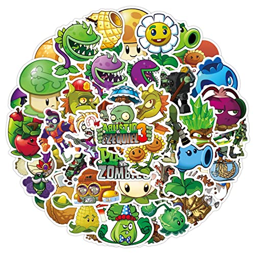 50Pcs Plants vs. Zombies Stickers for Kids , Water Bottle Game PVZ Stickers Waterproof Vinyl Phone Skateboard Laptop Stickers, Aesthetic Sticker Packs for Girls Teens (Plants vs. Zombies)