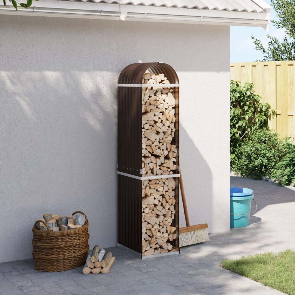 Vopese Log Holder Brown 40x45x170 cm Galvanised Steel, Firewood Log Rack, Firewood Storage Rack Shelf, Log Store Holder for Outdoor or Indoor Wood Stand
