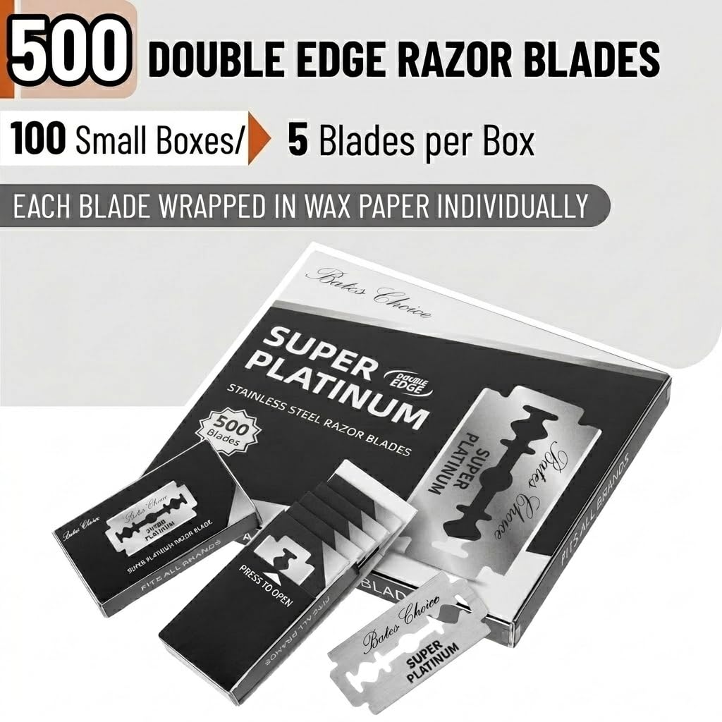 Bates- Double Edge Razor Blade, 500 Pack, Silver, Stainless Steel, Shaving Blades for Men image 2