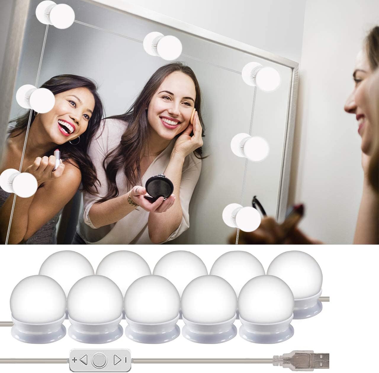 LED Vanity Mirror Lights Kits- Wesho Hollywood Style 14 Dimmable Bulbs LED Makeup Lights for Makeup Dressing Table with 5 Gear Adjustable Brightness Touch Dimmer and USB Power Cord [Upgraded Version]