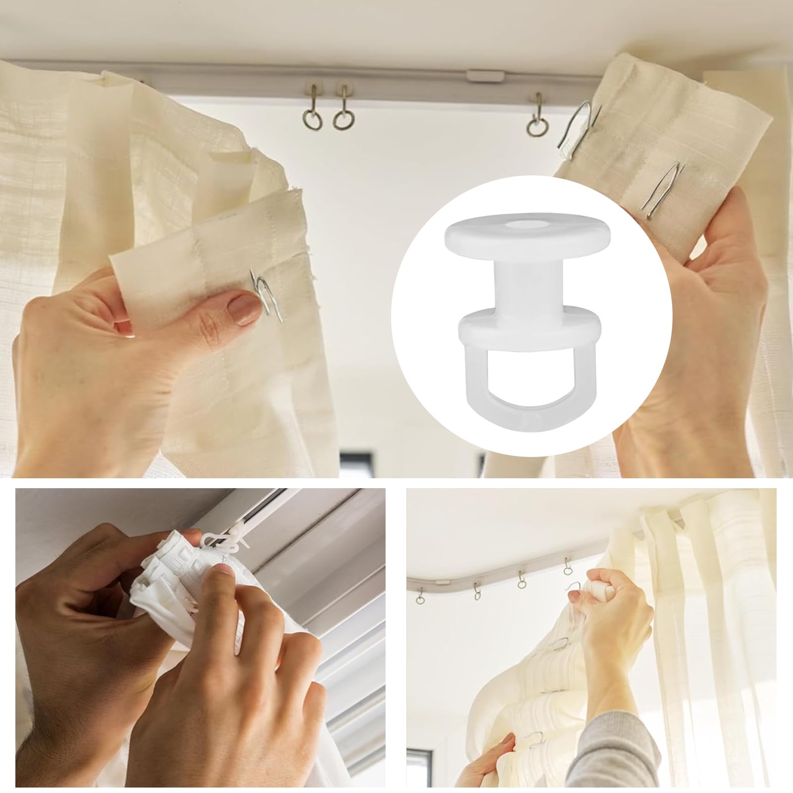 Ganci Per Tende - 100 Pezzi, Cursori Scorrevoli Per Binari 11mm, Bianco, Plastica - Foto 8