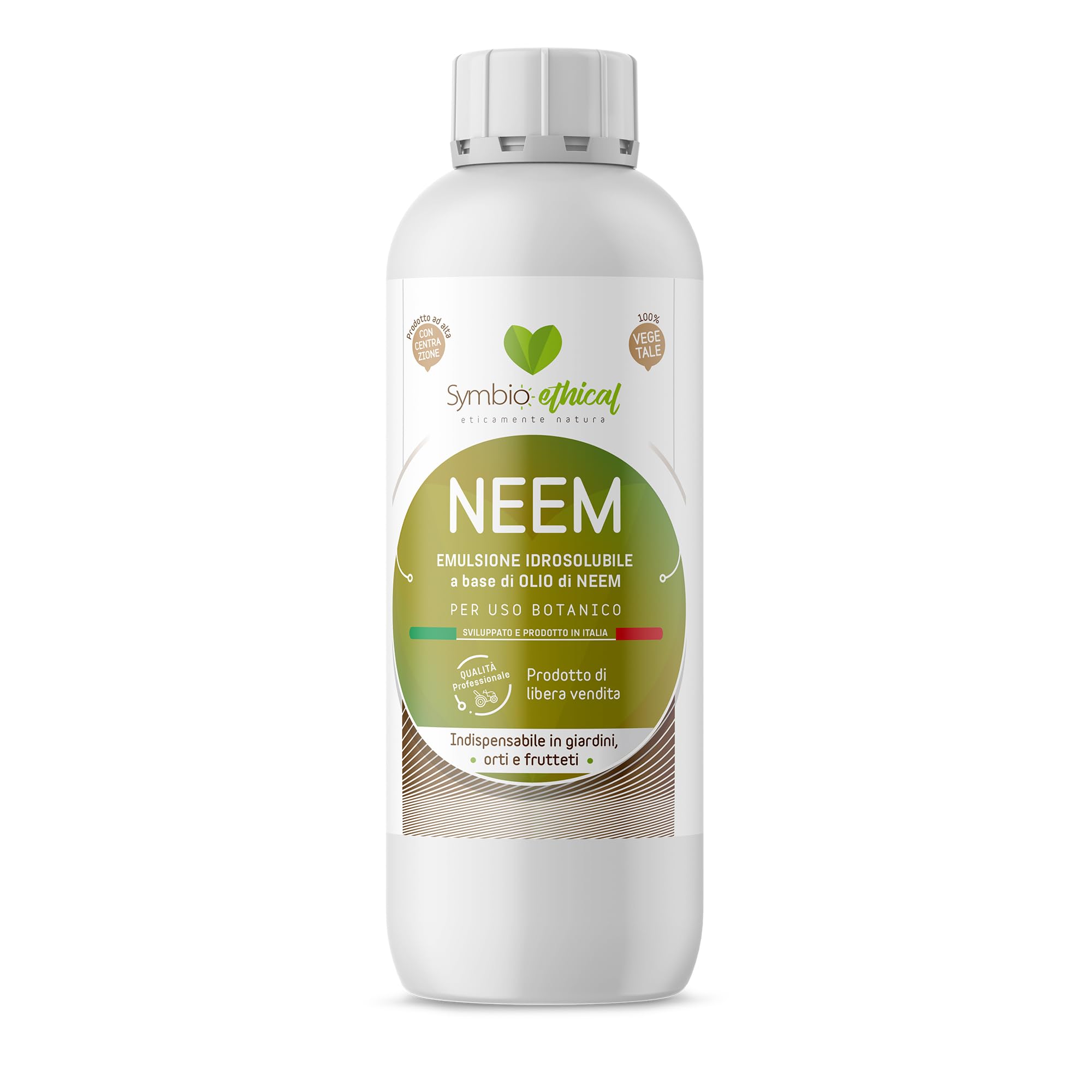 SYMBIOETHICAL - NEEM, émulsion hydrosoluble à base d'huile de neem pour plantes, concentrée à usage botanique, 100% végétal, fabriquée en Italie, 1 litre