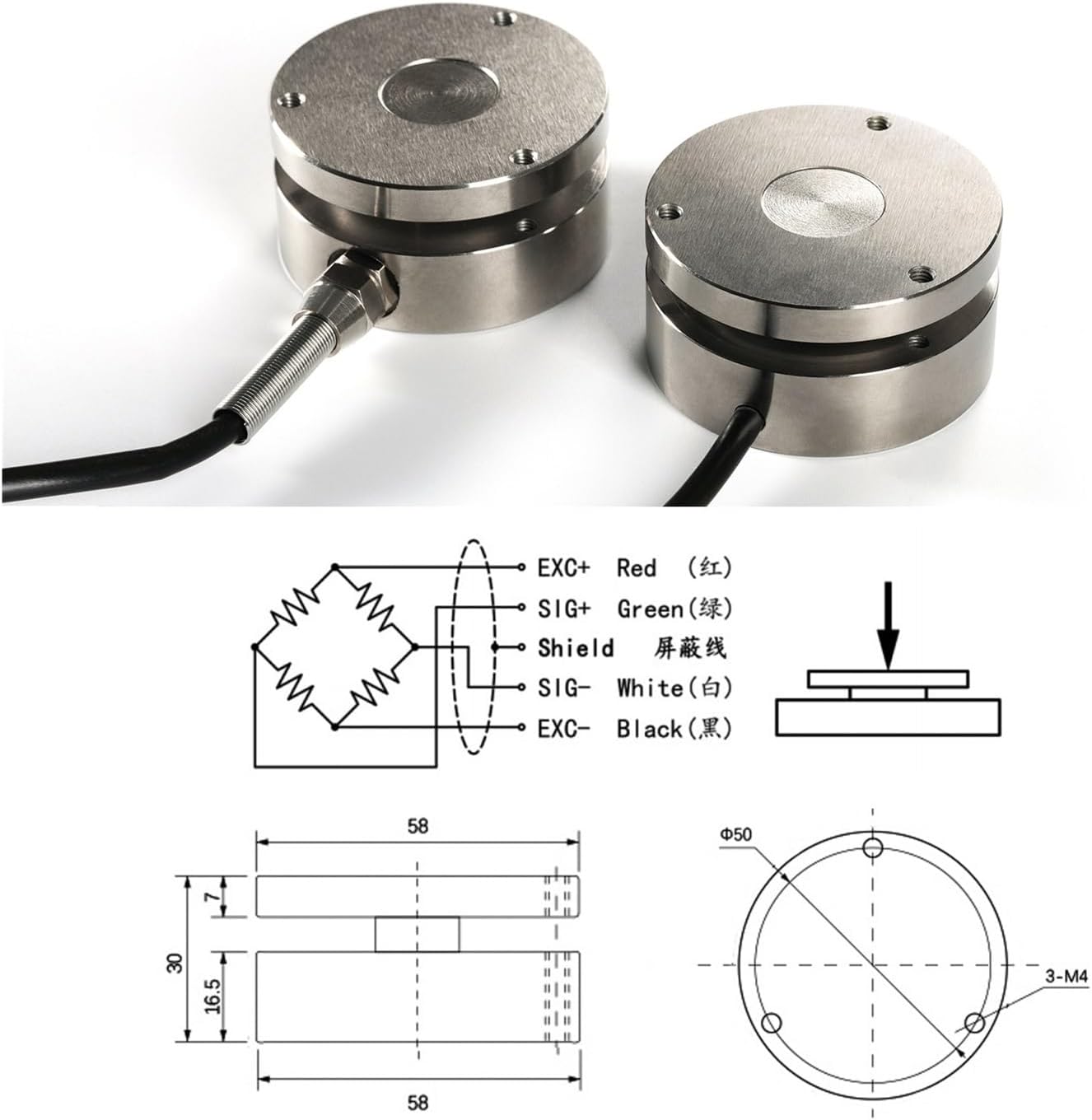Weight Sensor Load Cell Sensor + Indicator Display,Test Compression Force Weight Pressure For Scale(0-1000KG Indicator)