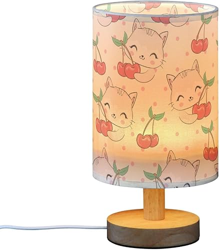 Miniatura 2 de Yuiboo Lámpara de mesita de noche lindo gato cereza beige oficina lámpara única lámpara para escritorio huracán lamparas para mesa de Noche