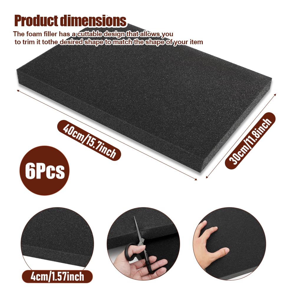 RANJIMA Lot de 6 plaques de mousse de 40 x 30 x 4 cm - Caisses à outils - Mousse polyéthylène - Insert en mousse - Outils - Mallette à outils - Tapis en mousse