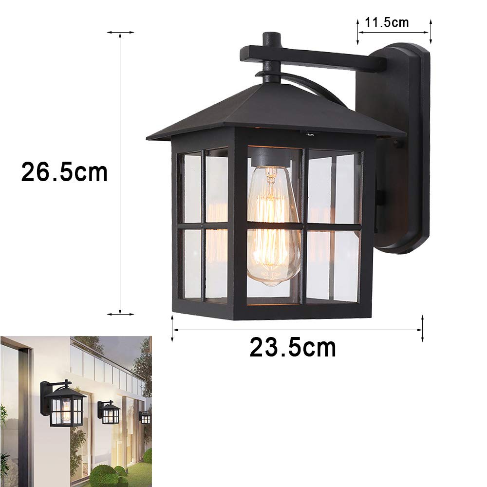 Lámpara de Pared Exterior Vintage Negro - Impermeable IP23 E27 - Rústica y Retro para Terrazas, Jardín, Entrada de Patio, Fachadas - Aluminio