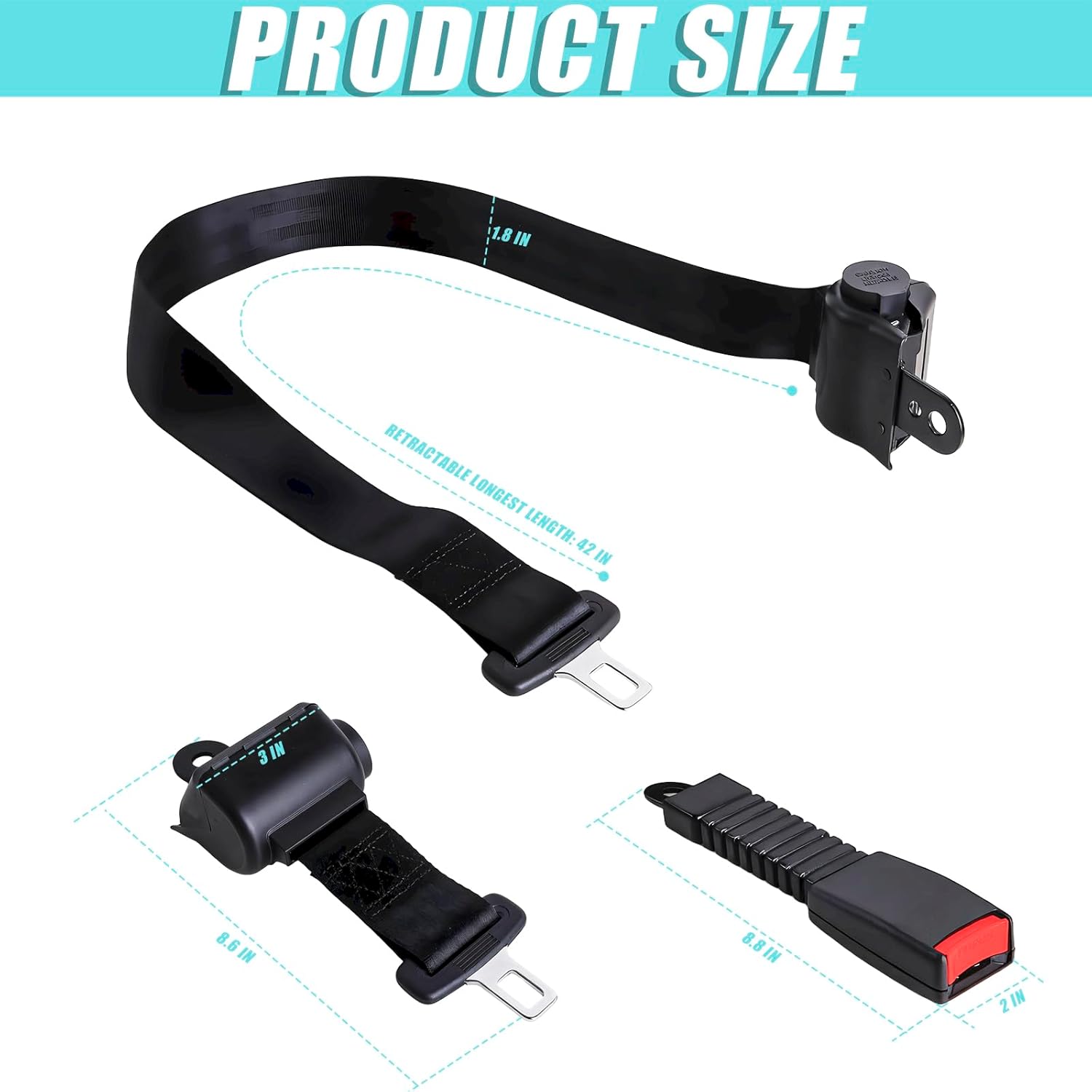 Golf Cart Seat Belts Retractable Universal Seat Belts Kit for Club Car EZGO Yamaha 40" 2 Set Safety Harness Durable Easy Installation Vehicle Accessory