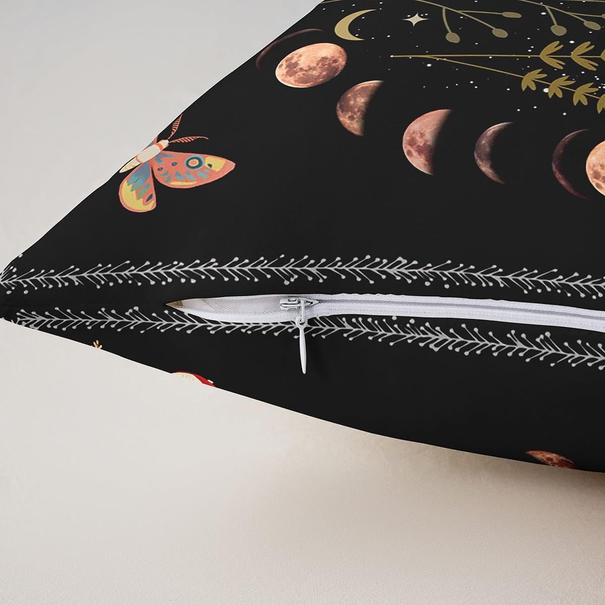 Gothic Nature Pillow Cover 24X24 Inch Butterfly Moth Flower Mushroom Rustic Garden Square Throw Pillow Cover for Teens Adult Bedroom Decor Star Moon Sun Boho Style Decorative Cushion Cover,2 Pack