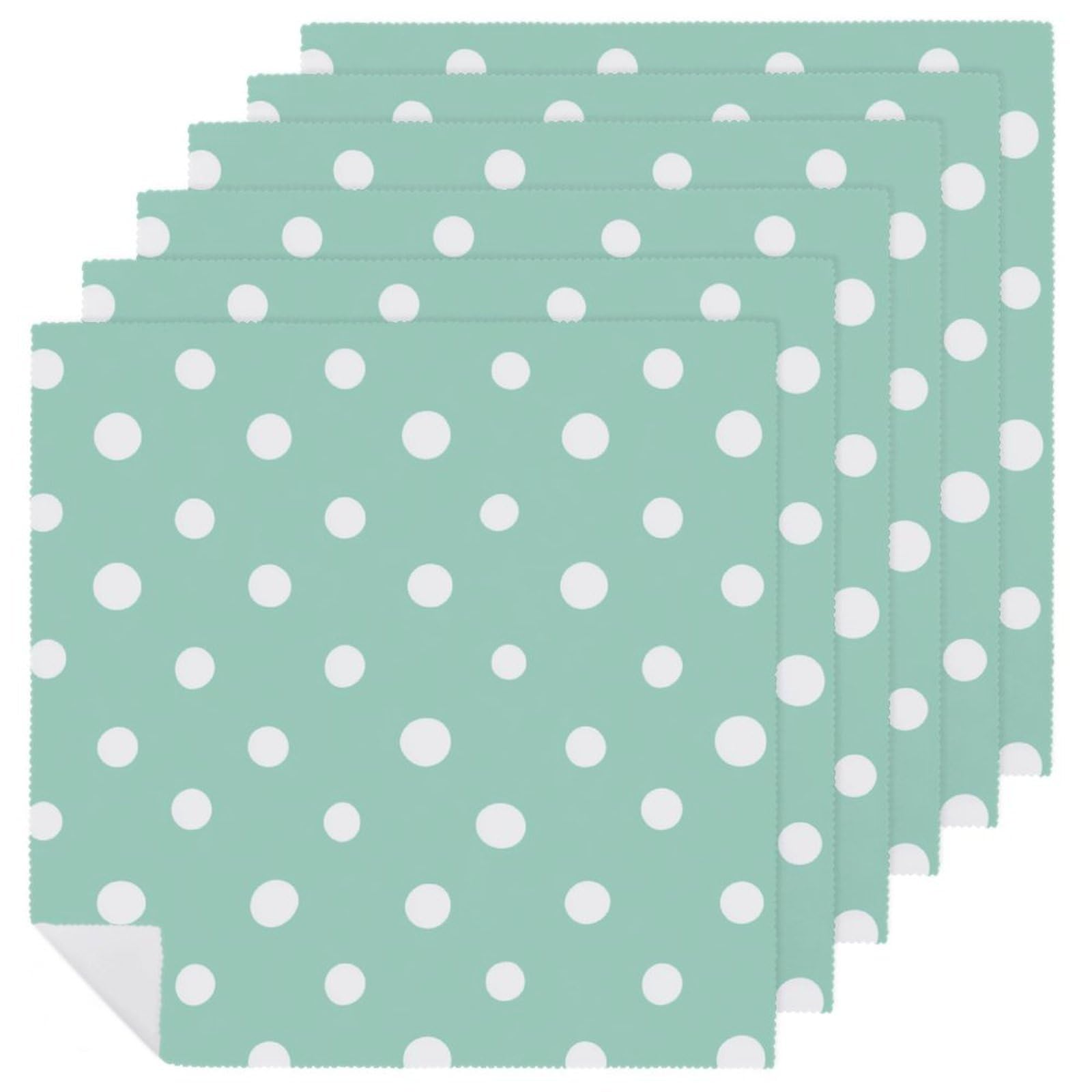 Mint Green And White Small Dots Pattern Cloth Napkins Set of 6, Square Premium Reusable Washable Polyester Table Linen Napkin for Dinner Party