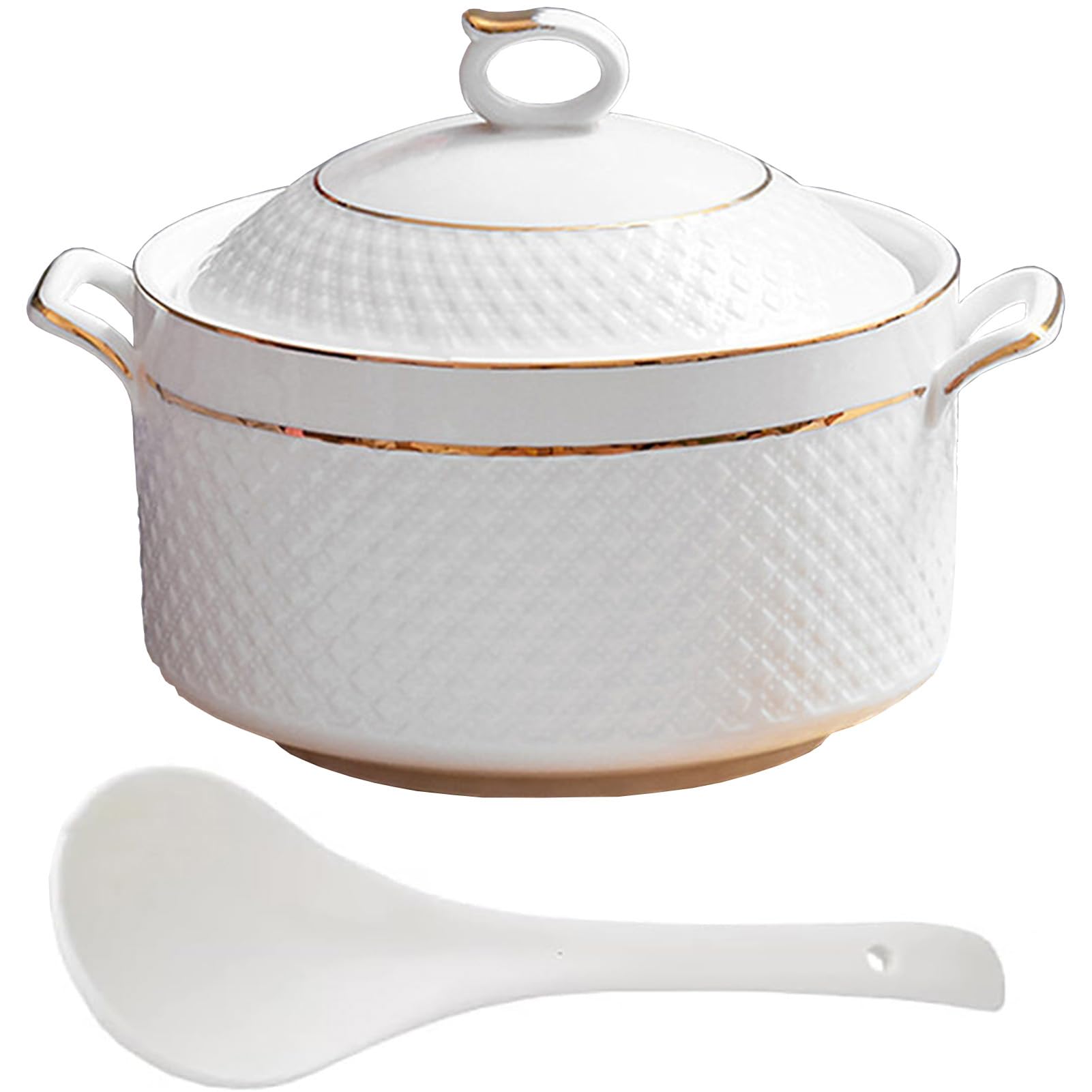 VHJdtE Ceramic stew pots, Small Copper Saucepans Soup Tureen with Lid 2.2L White Round Serving(Gold,2.2L/2QT)