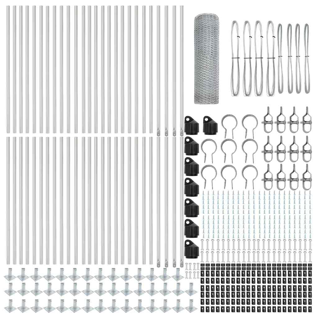 Recinzione esagonale con base in cemento 100 x 0,6 m Argento in acciaio zincato resistente alle intemperie per giardini, terrazzi e cortili, facile da montare e duratura nel tempo