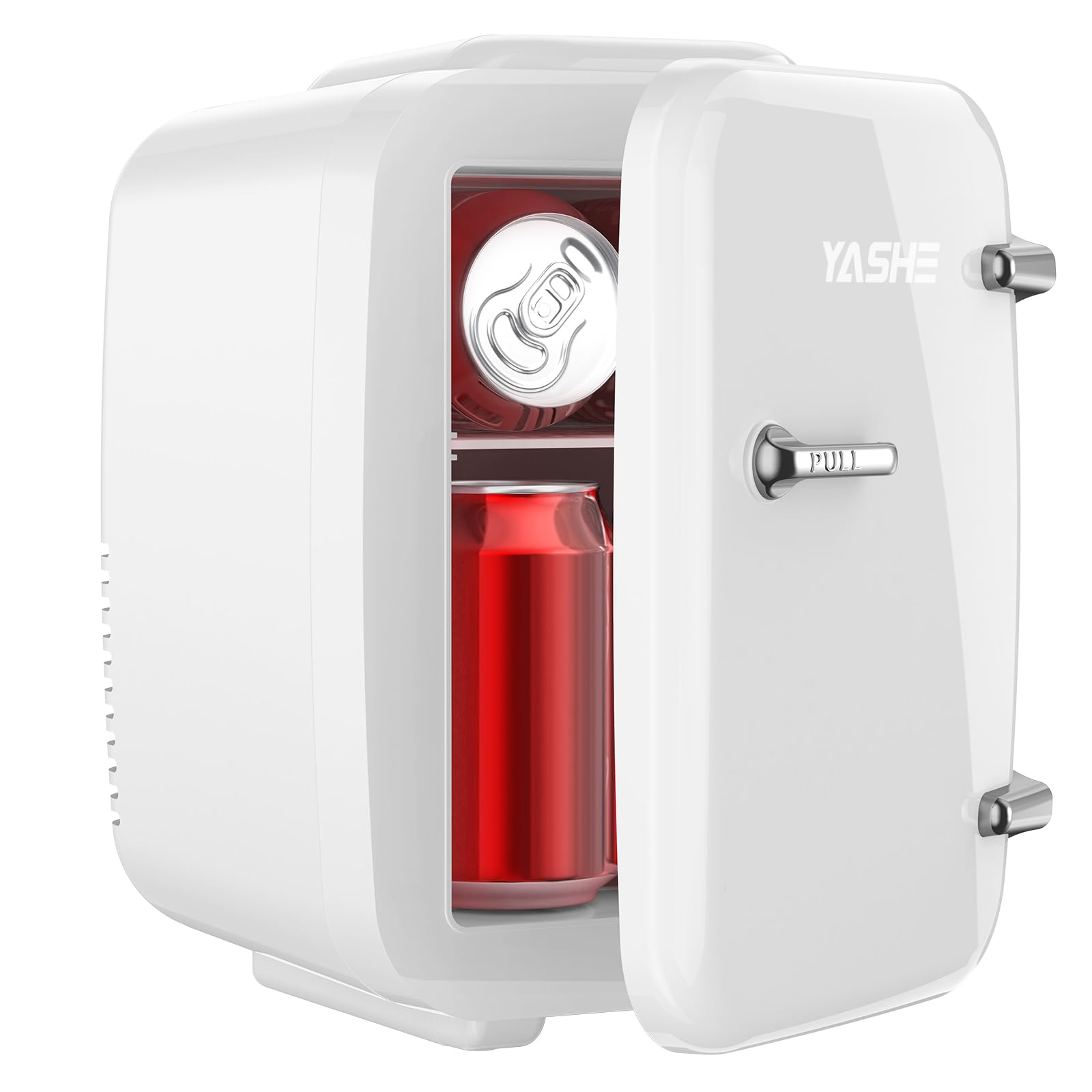 YASHE Mini Nevera, 4L Comética Pequeña Nevera para Dormitorio, CA 220V/ CC 12V para Coche, Enfriar y Calentar para Dormitorio, Portátil para Oficina, Escritorio (Blanco)