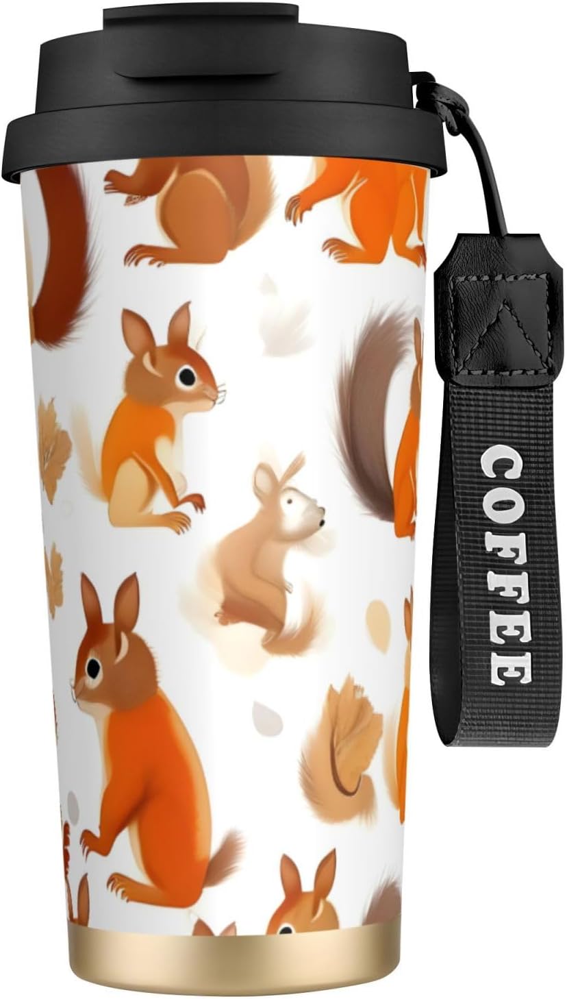 Cute Squirrels Print Leakproof Insulated Coffee Mug,Stainless Steel Dual Drink Travel Tumbler,17 OZ