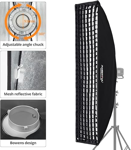 Miniatura 3 de AMBITFUL FW35x160 - Tira de rejilla de panal de abeja de 13.8x63.0in, con rejilla de panal + bolsa de transporte, para lámpara de montaje Bowens