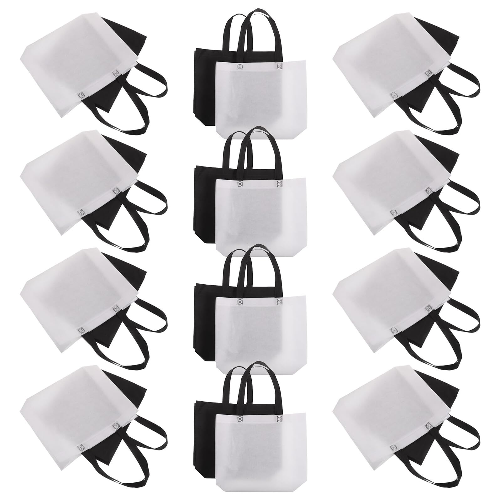 Borsa della Spesa Non Tessuto con Bottone a Pressione, Set 24 Pezzi Bianco e Nero, Pieghevole e Riutilizzabile con Manici, Capiente e Resistente per Supermercato e Viaggi