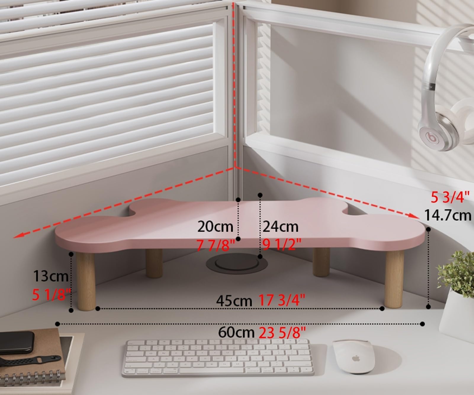 Podstawka pod monitor narożny uniwersalny stojak komputerowy ładny kształt, półki na monitor biurkowy organizacja biura, drewniana podstawka pod monitor do drukarki/laptopa/ekranu