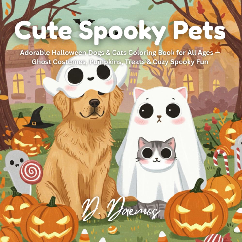 Cute Spooky Pets: Adorable Halloween Dogs & Cats Coloring Book for All Ages — Ghost Costumes, Pumpkins, Treats & Cozy Spooky Fun