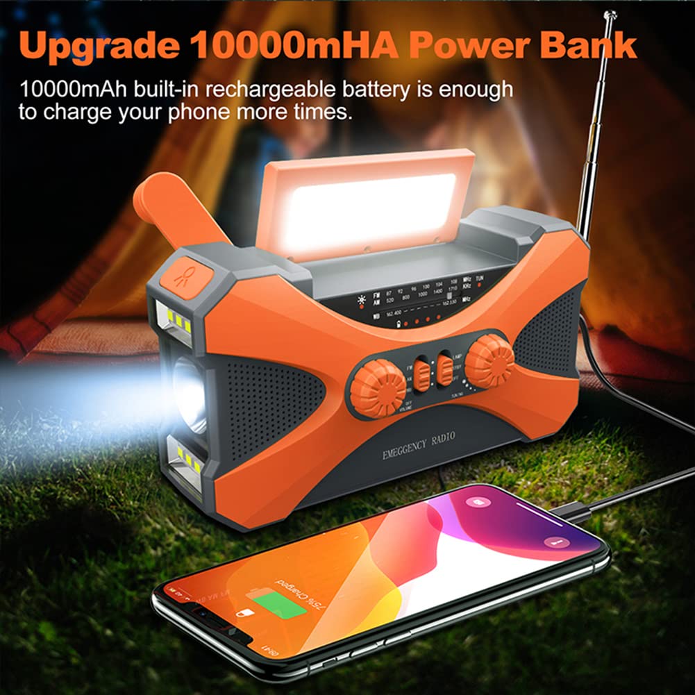 Portable Emergency Radio, 10000 mAh Dual StoperPaker Practical Crank Radio AM/FM/NOAA con caricabatterie SOS SOS per all'aperto