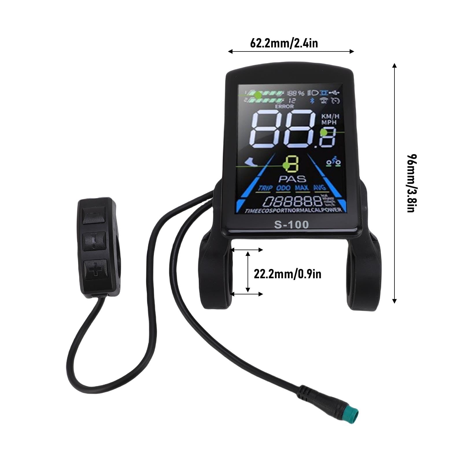 Bnineteenteam Schermo LCD Colorato Durevole Costruzione Electric Bike Display LCD, Cavo a Prova di Pioggia a 5, per Pendolarismo Quotidiano, Ciclismo, Campeggio