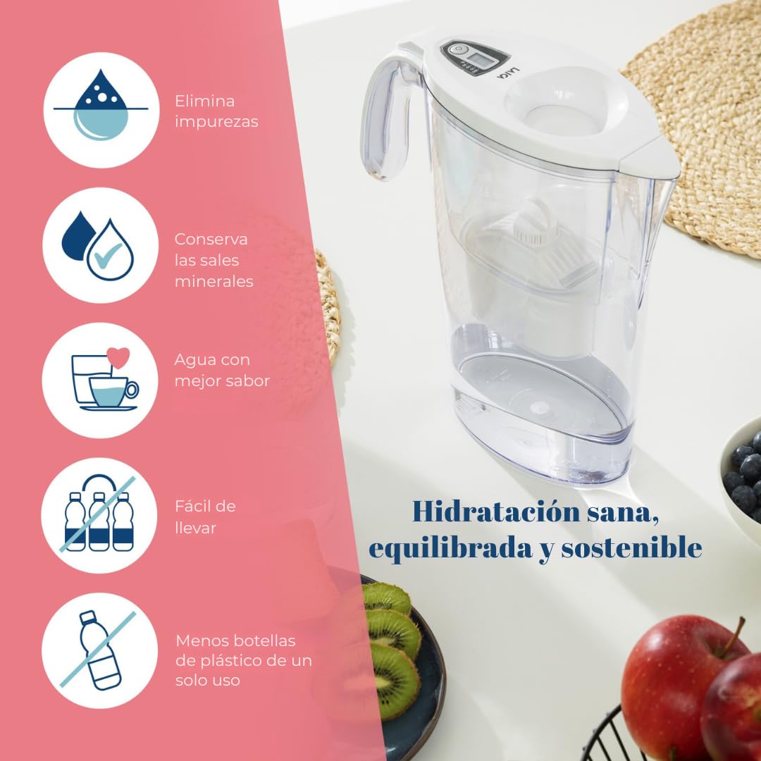 Pack de 6 filtros Laica bi-flux + 1 jarra de regalo. El filtro bi-flux reduce la cal y el cloro, mejorando el sabor del agua del grifo, dura 150 litros/1 mes, compatibles con las jarras Brita y otras