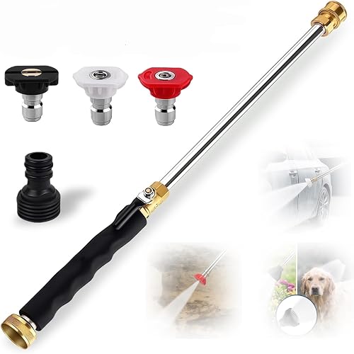 Jet High Pressure Washer Tools Hydro Jet Power Washer Wand High Pressure Garden Hose Nozzle Attachment Heavy Duty Solid Brass Water Pressure Booster Tool for Car Wash Gutter Window Patio (Black)