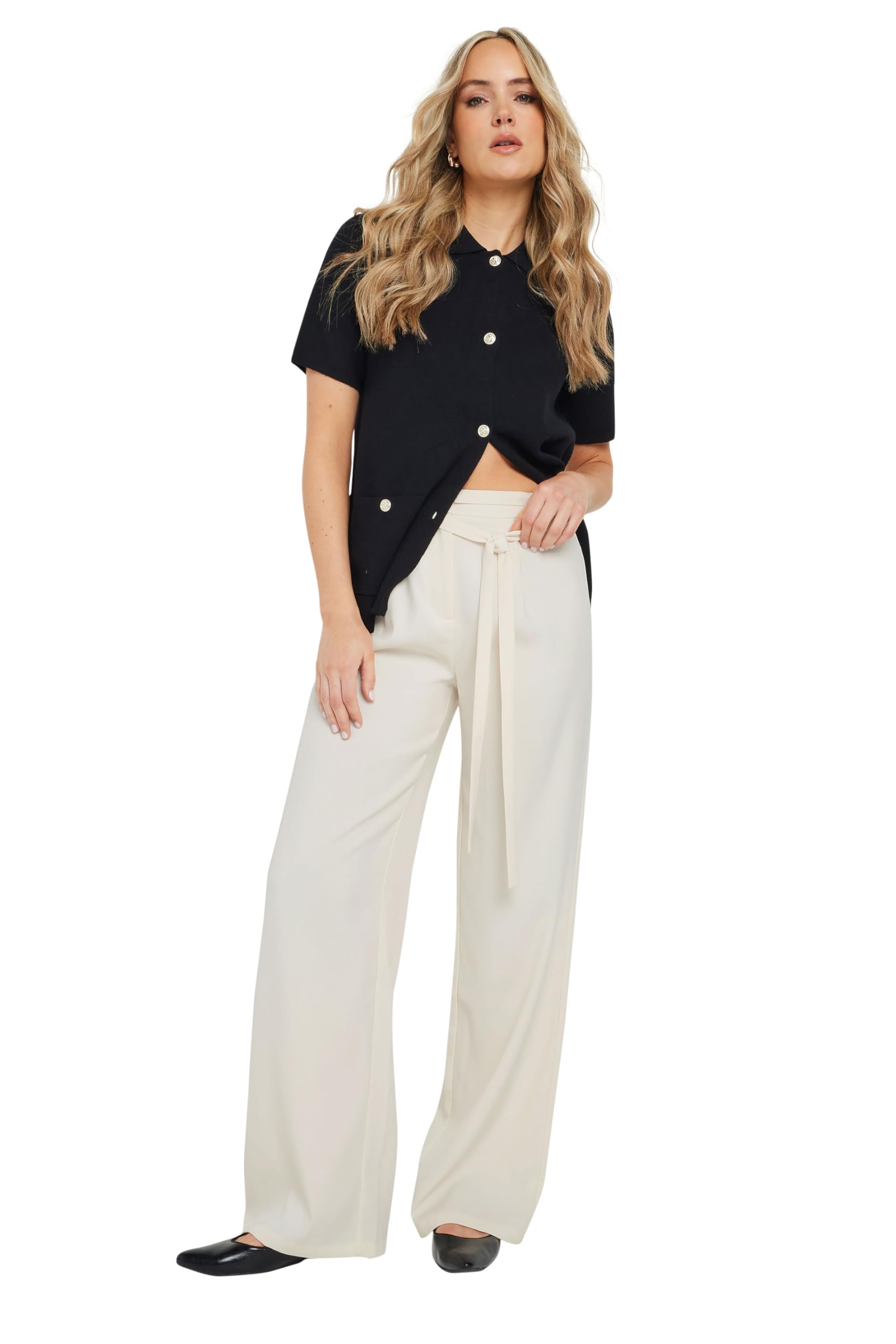 Long Tall Sally Women's Ivory Tall Double Belt Tie Wide Leg Trousers In | Size: 18L