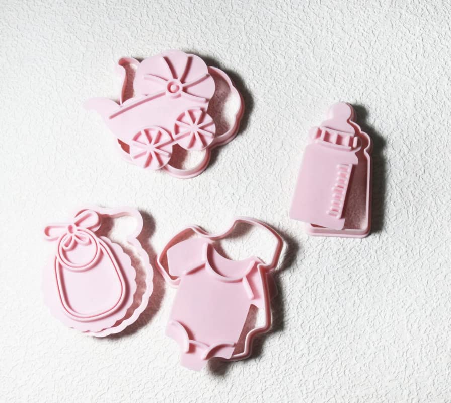 Image of 4pcs /Set Baby Buggy Clothes Apron Milk Bottle Shape Fondant Cake Decorating Cookie Biscuit Plunger Cutter Mould Tools
