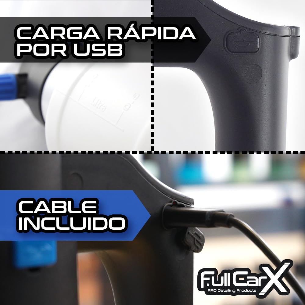 FULLCARX Kit Champús con Pulverizador a Presión Automático Eléctrico, Champú Espuma Activa Snow Foam PH Neutro, Champú Jabón Rosa Cherry Foam, Limpieza Exterior Coche, Productos Detailing Profesional