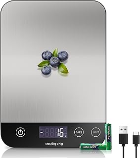 [ Rechargeable & 15kg ] Balance de Cuisine Numérique, Balance Cuisine électronique USB C, Balance Alimentaire de Haute précision 1g / 0,1 OZ, Fonction dure Professionnelle, Batterie incluse