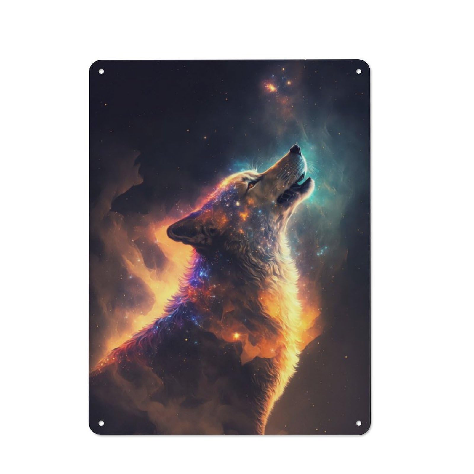 Junmoney Lone Wolf In Space Retro Tin Wall Plaque 40X30cm For Studio Or Craft Room, Winter Wall Decor For Creative-Space Collectors