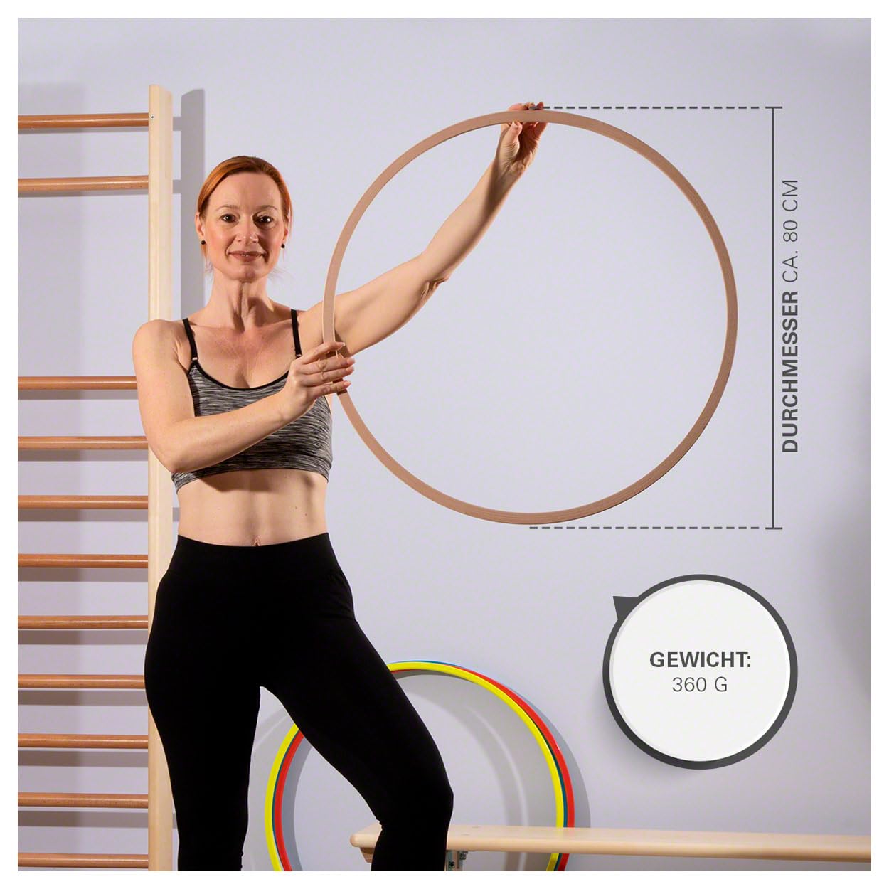 Sport-Tec cerchio da ginnastica in legno, hula hoop, cerchio da allenamento, cerchio da ginnastica, cerchio da fitness, cerchio da ginnastica, riduzione del peso, 60cm