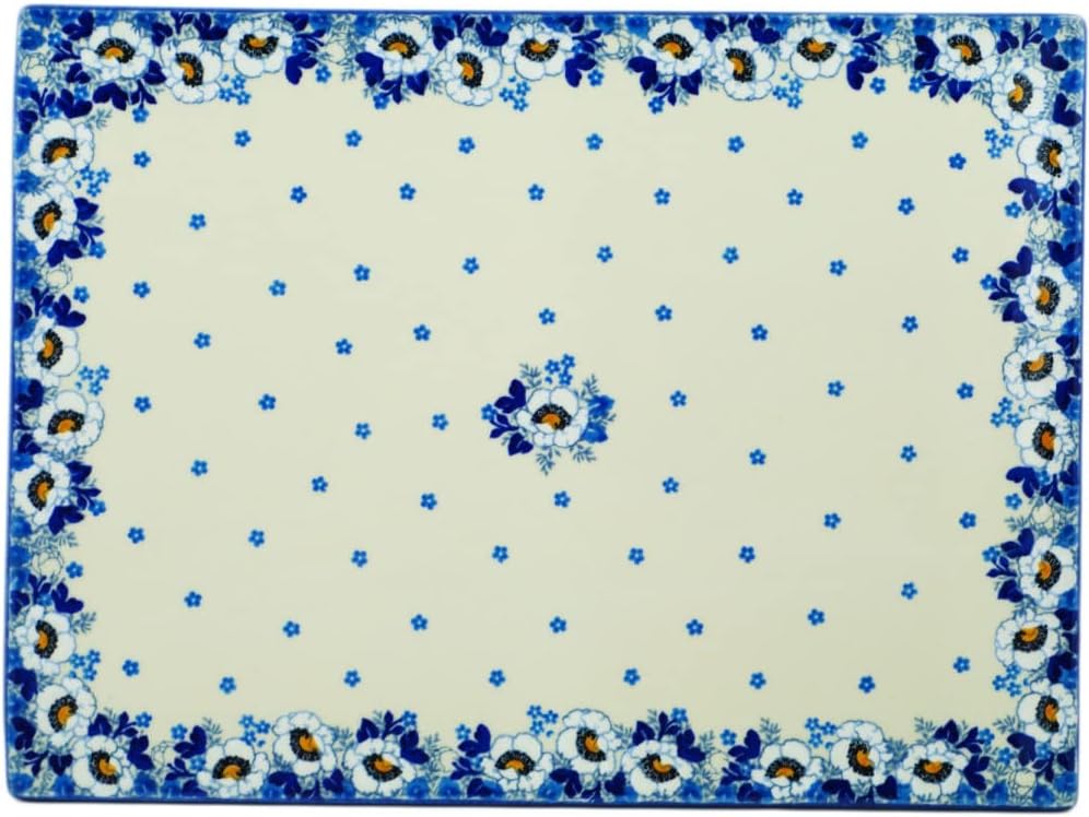 Polmedia Polish Pottery Cookie Sheet - Blue Spring Pattern Handmade in Boleslawiec Poland by Ceramika Artystyczna + Certificate of Authenticity