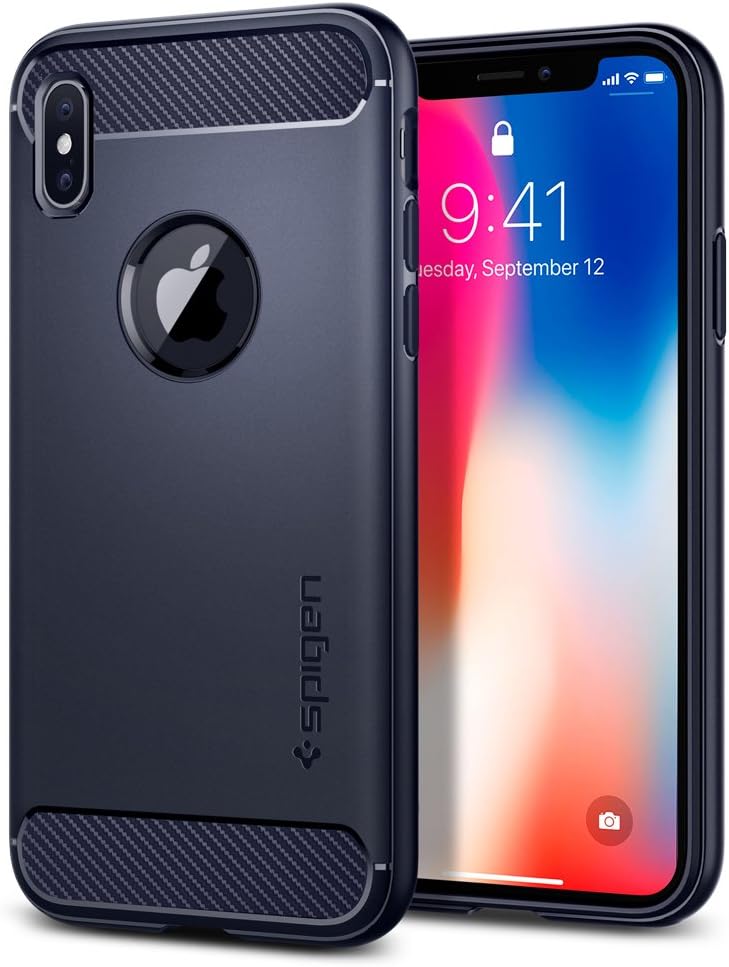 iPhone X Case, iPhone 10 Case, Spigen® [Rugged Armor] iPhone X Case Cover with Resilient Shock Absorption and Carbon Fiber Design for iPhone 10 (2017) - Midnight Blue - 057CS22126